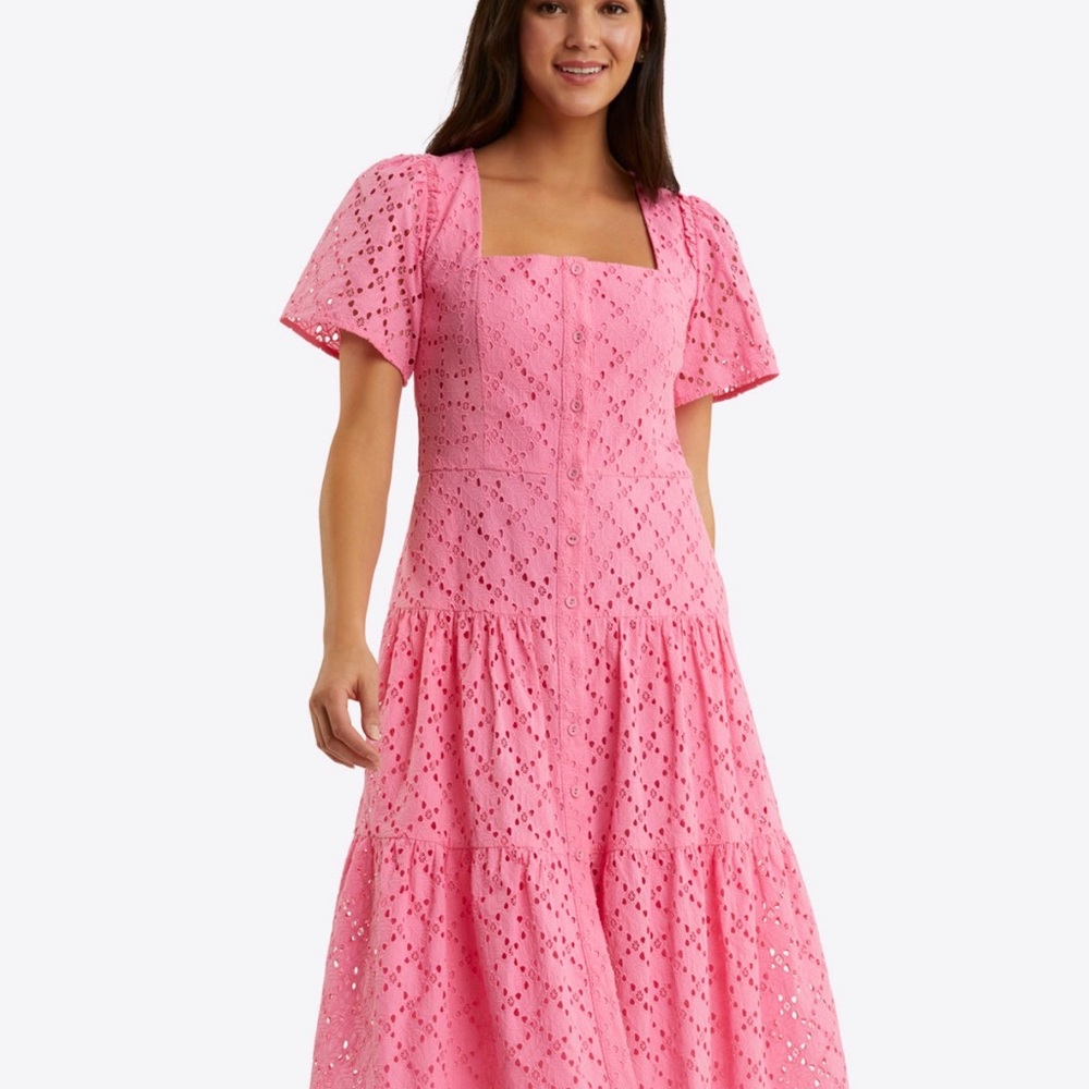 Draper James Pink Eyelet Midi Dress Size 10